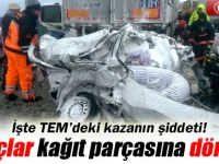 TEM'deki zincirleme kazada araçların hali kazanın şiddetini gözler..
